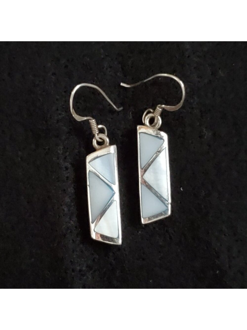 Mother Of Pearl Earrings Dangle Sterling Silver Light Blue 7/8"